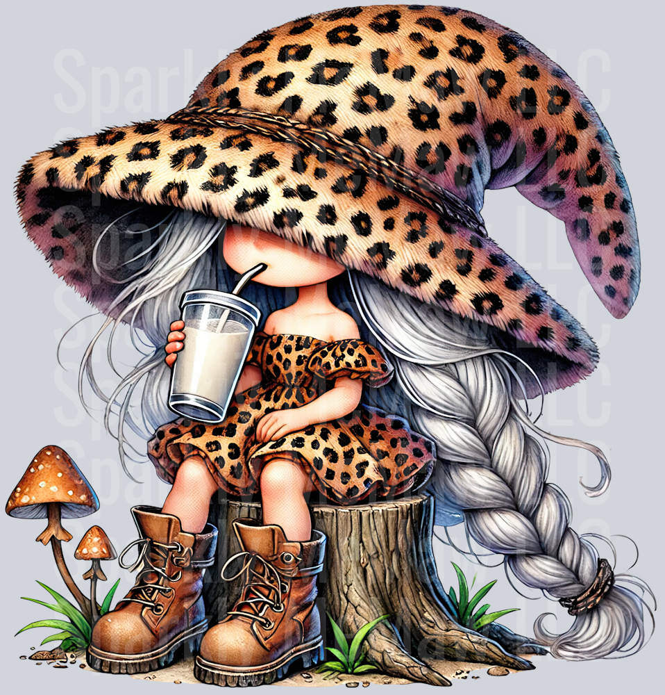 12 Leopard Print Gnome Girls Clipart Decal