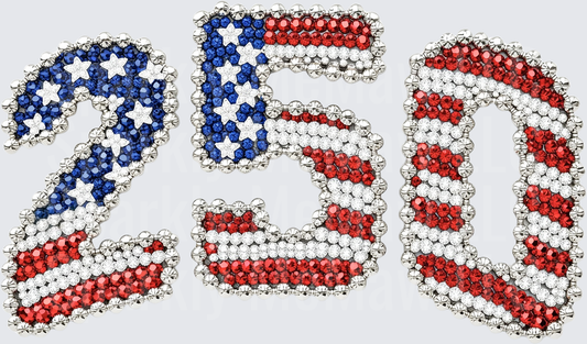 Patriotic Rhinestone USA Flag Numbers 250 UV DTF Decal