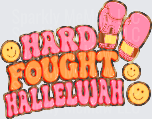 Hard Fought Hallelujah Boxing Gloves Smiley Face UV DTF Decal