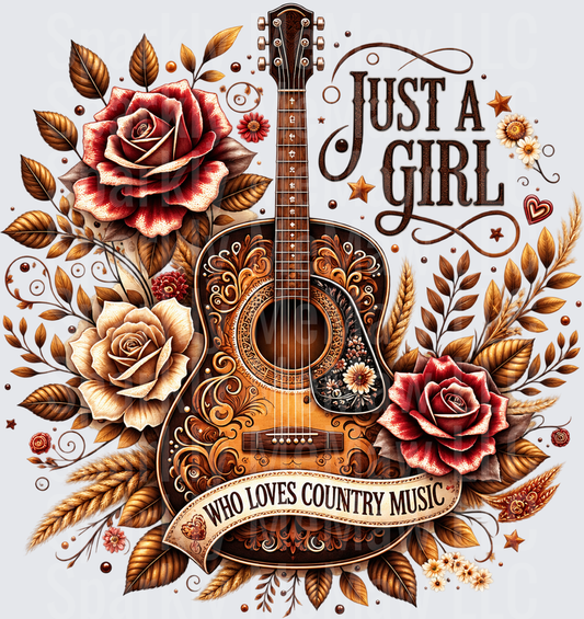 Just A Girl Who Loves Country Music DTF Transfer for Fabrics