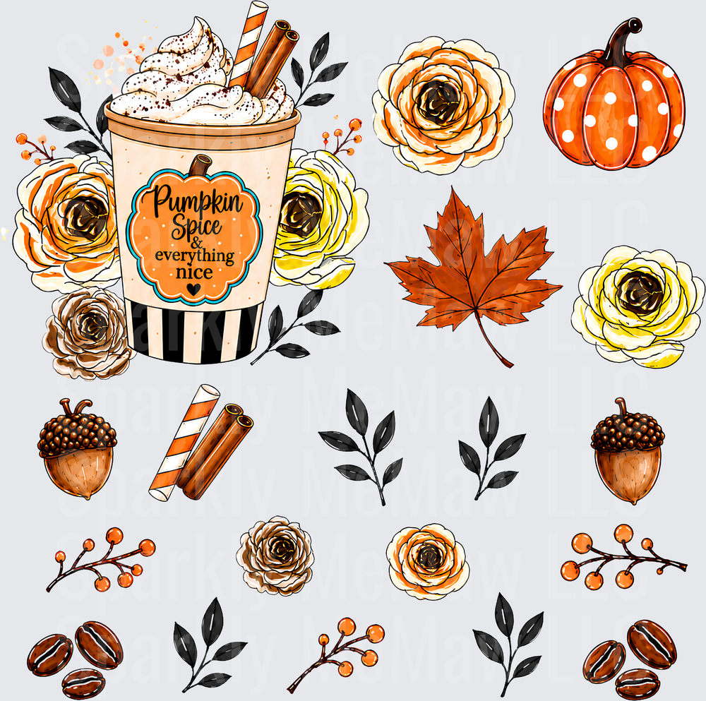 Pumpkin Spice Fall Elements 10x10 UV DTF Cut and Stick Sheet