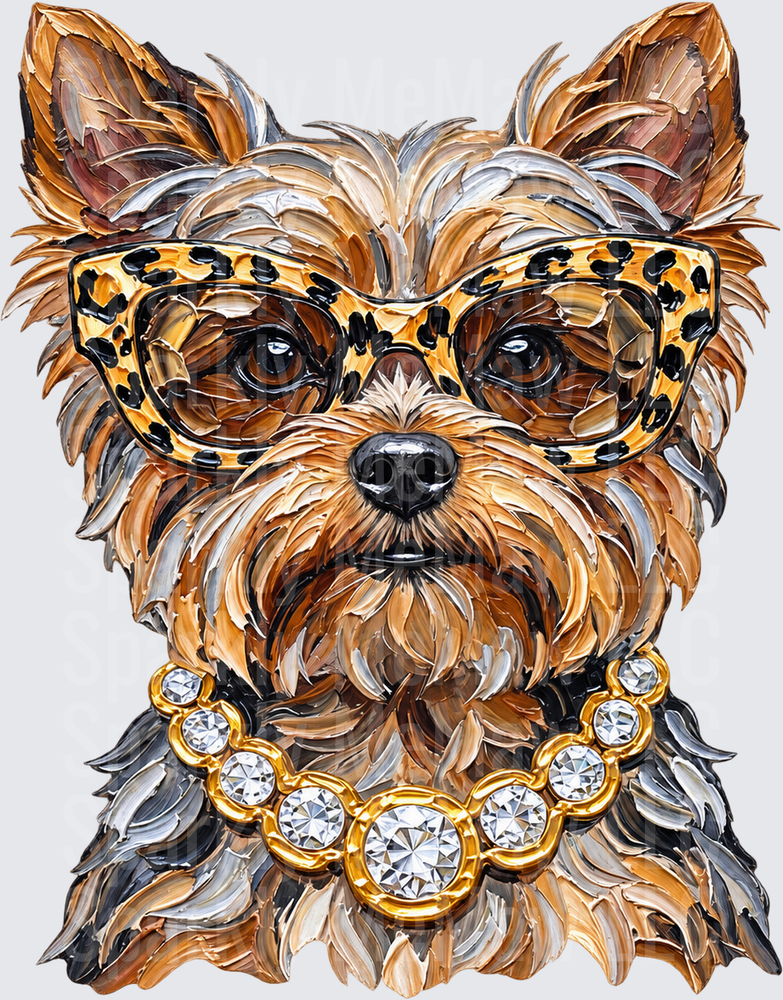 Glam Yorkie Leopard Glasses UV DTF Decal