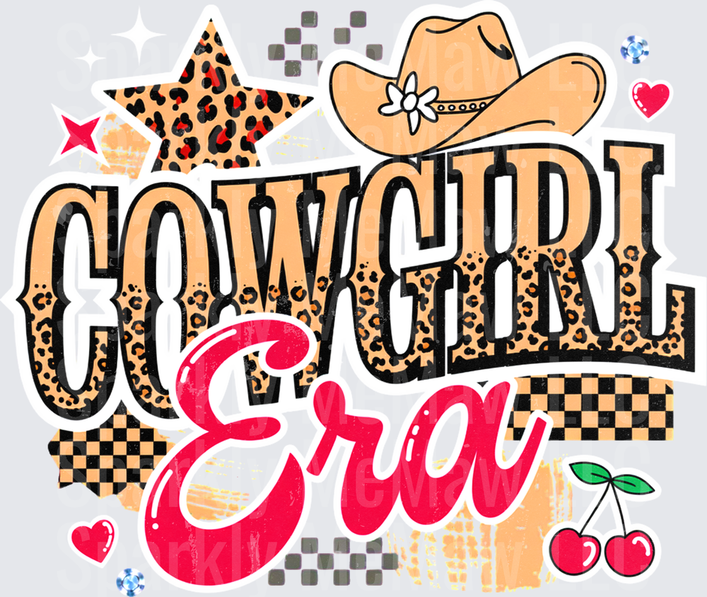 Cowgirl Era Leopard Print Western Hat Cherries Stars Hearts UV DTF Decal