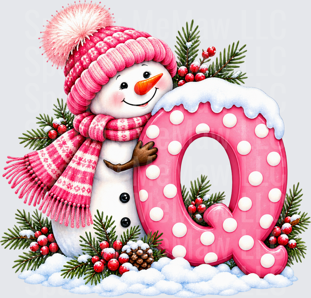 Snowman Letter Q Christmas UV DTF DECAL (HARD SMOOTH SURFACE)