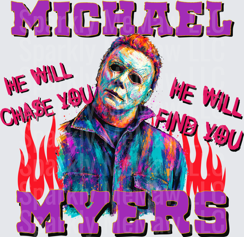 Michael Myers Colorful Pop Art Horror He Will Chase You He Will Find You UV DTF Decal