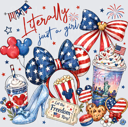 Literally Just a Girl Disney Patriotic 4th of July Collection - This is a UV DTF decal