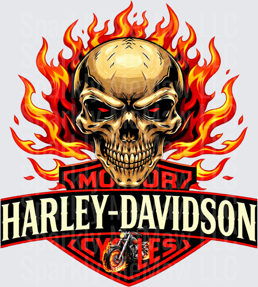 Harley-Davidson Flaming Skull is a DTF Transfer for Fabrics