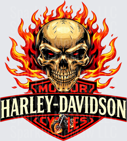 Harley-Davidson Flaming Skull is a DTF Transfer for Fabrics