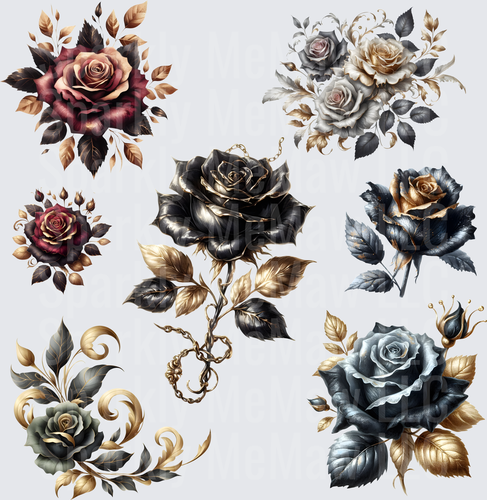 Gothic Black and Gold Rose Collection 10x10 inch sheet