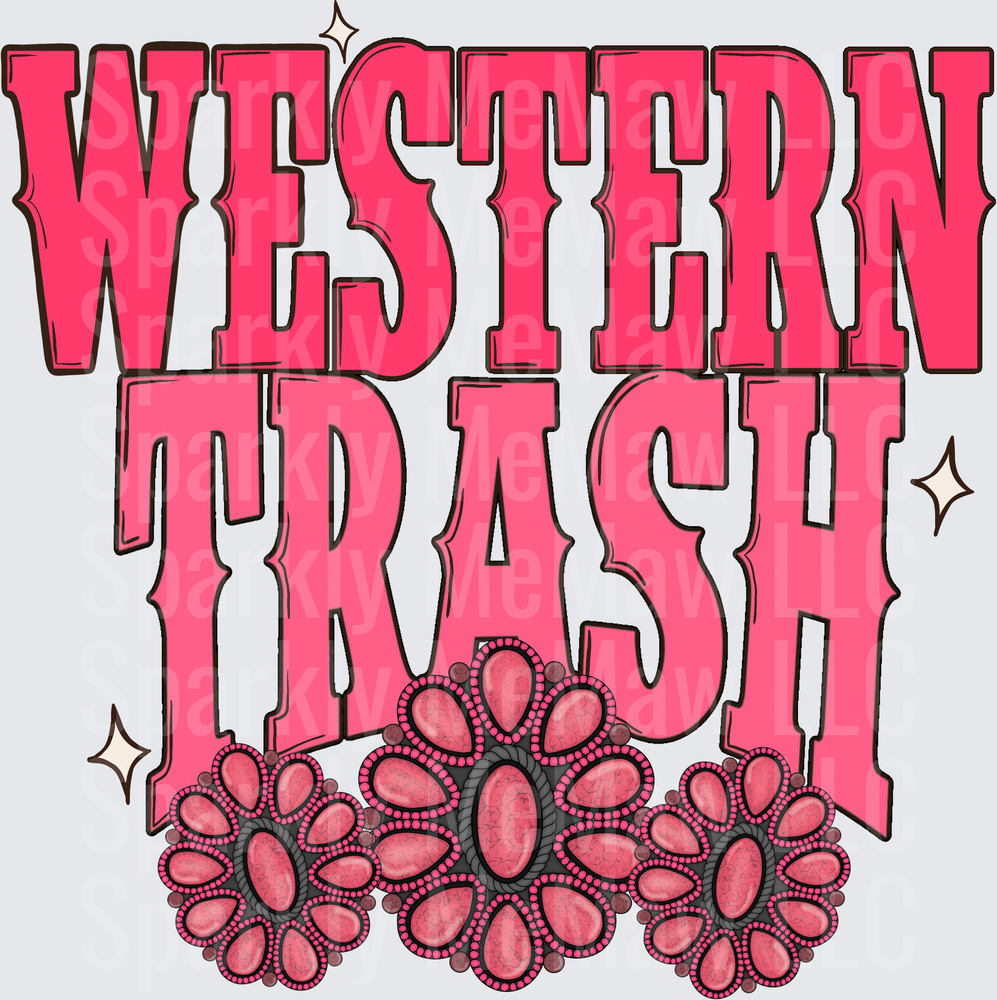 Western Trash Pink Typography with Decorative Flowers UV DTF Decal
