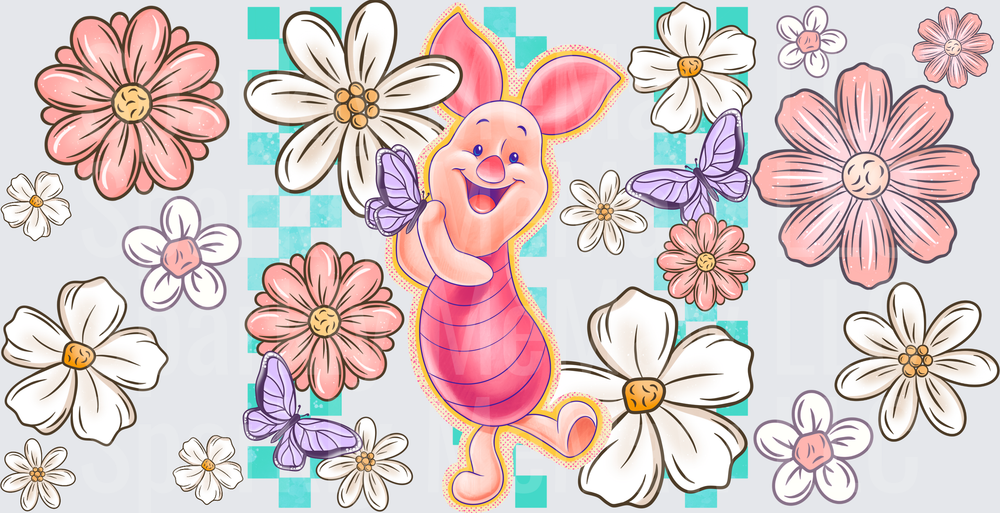 Piglet Spring Floral Butterflies UV DTF 16 OZ Wrap