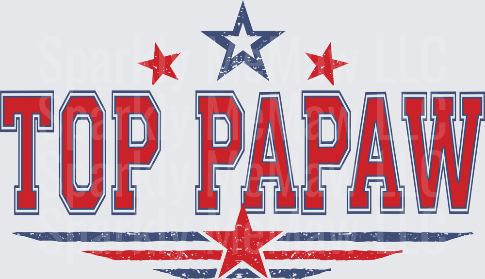Top Papaw Patriotic Red White Blue Stars Distressed Text UV DTF Decal