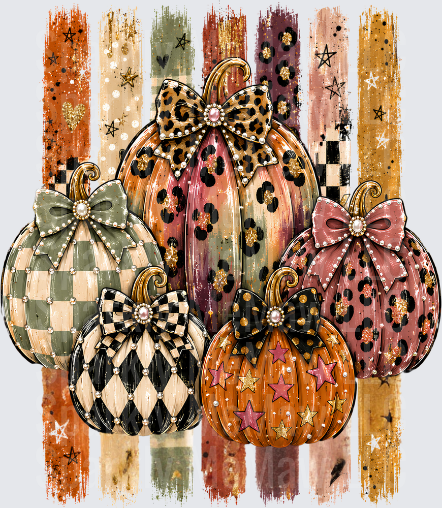 Glam Patterned Pumpkins Bow Cluster UV DTF Decal