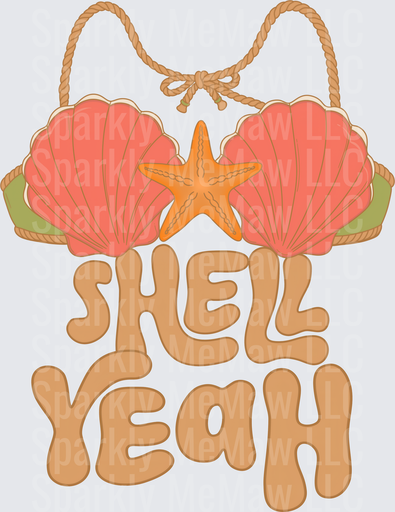 Shell Yeah Beach Mermaid Bikini Top with Starfish UV DTF Decal