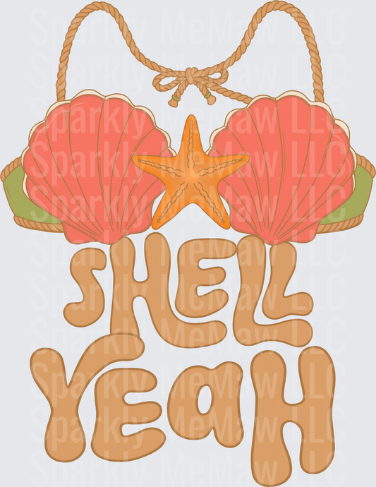 Shell Yeah Beach Mermaid Bikini Top with Starfish UV DTF Decal