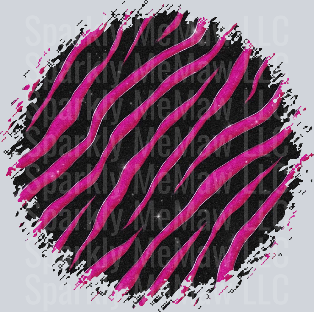 Hot Pink and Black Zebra Stripe Pattern with Distressed Edges UV DTF Decal