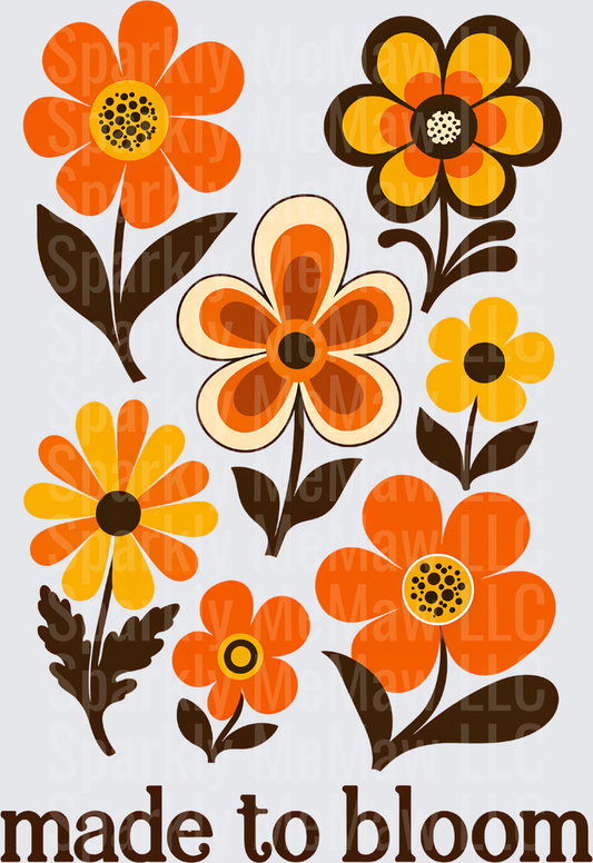 Retro 70s Groovy Floral Bouquet Made To Bloom Orange Yellow Brown uv dtf decal