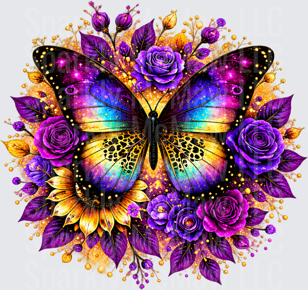 Galaxy Butterfly Purple Roses UV DTF Decal