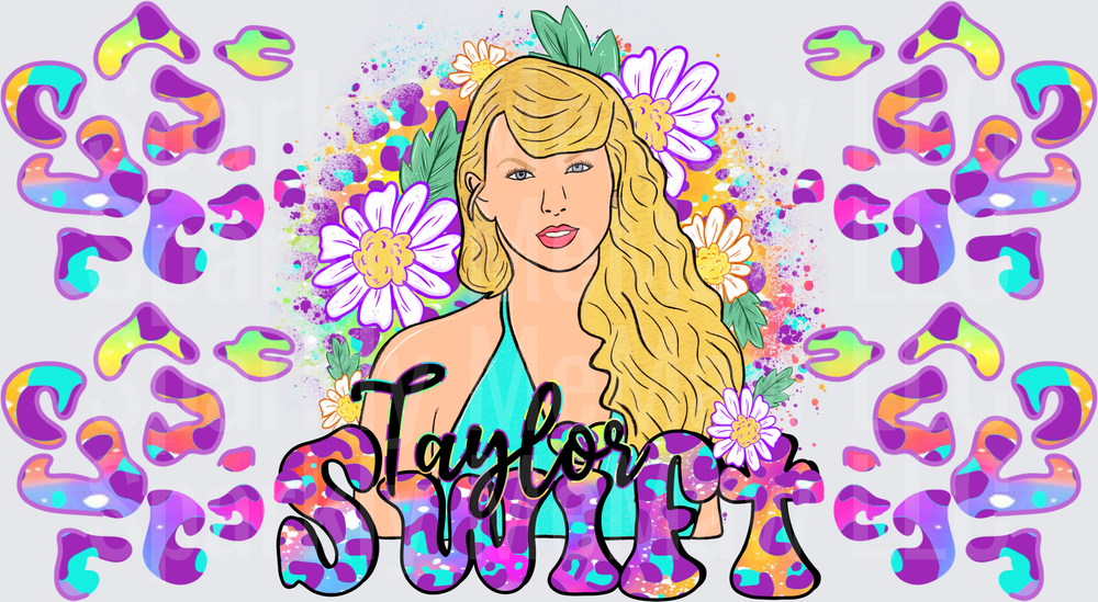 Taylor Swift Floral Rainbow Cheetah UV DTF 16 OZ Wrap