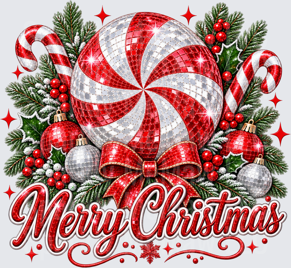Merry Christmas Peppermint Disco Ball UV DTF Decal