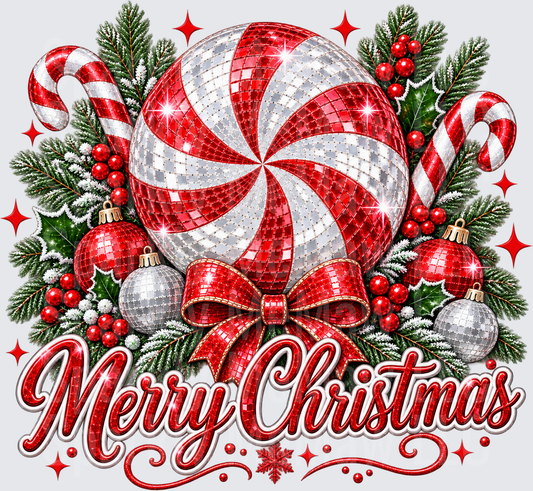 Merry Christmas Peppermint Disco Ball UV DTF Decal