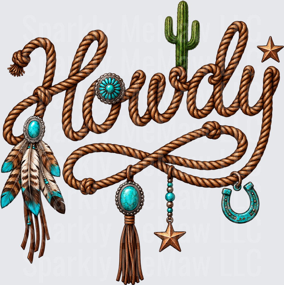 Howdy Rope Western Boho DTF Transfer for Fabrics