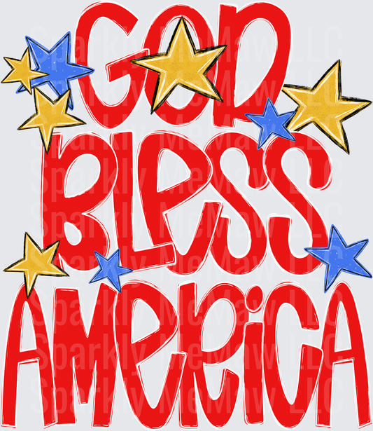 God Bless America Red White Blue Stars Patriotic UV DTF Decal