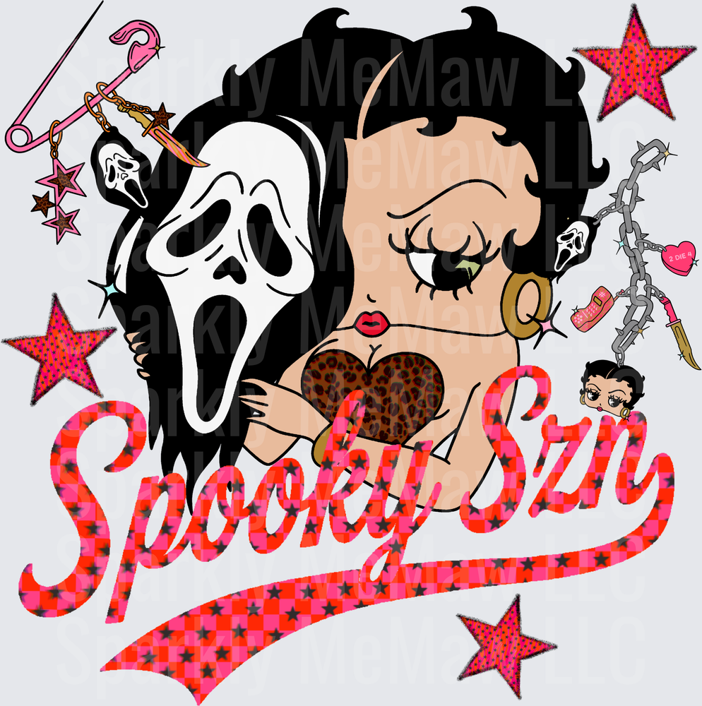 Betty Boop x Ghostface Spooky Szn Halloween Design DTF Transfer (fabrics)