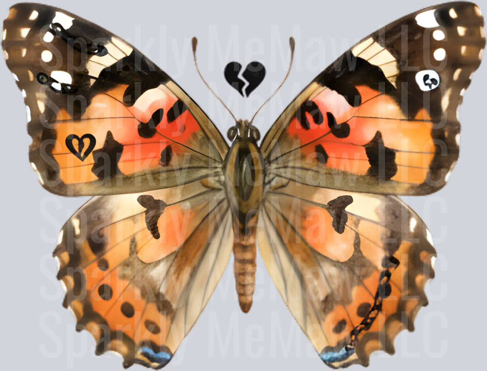 Orange and Brown Butterfly with Broken Heart Antennae UV DTF Decal