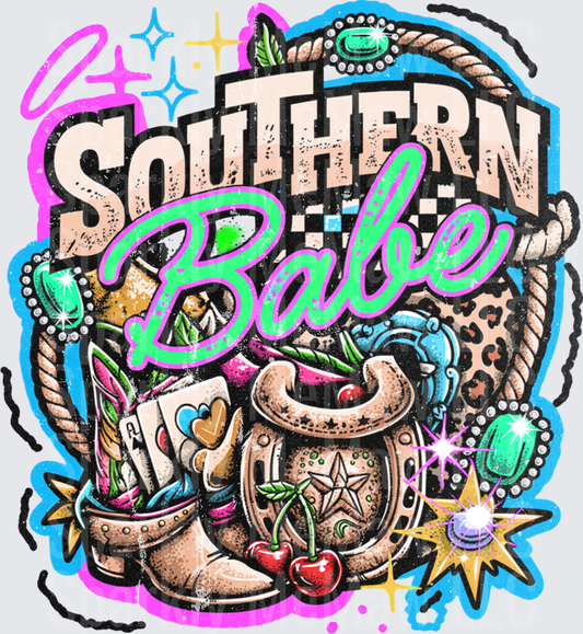 Southern Babe Neon Retro Western Cowboy Boots Horseshoe Leopard Print Rope Cherries Playing Cards Rhinestone UV DTF Decal