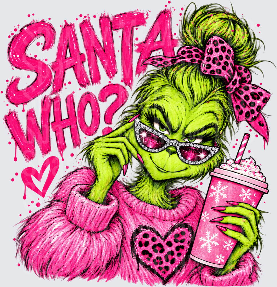Grinch Santa Who Pink Glam DTF Transfer for Fabrics