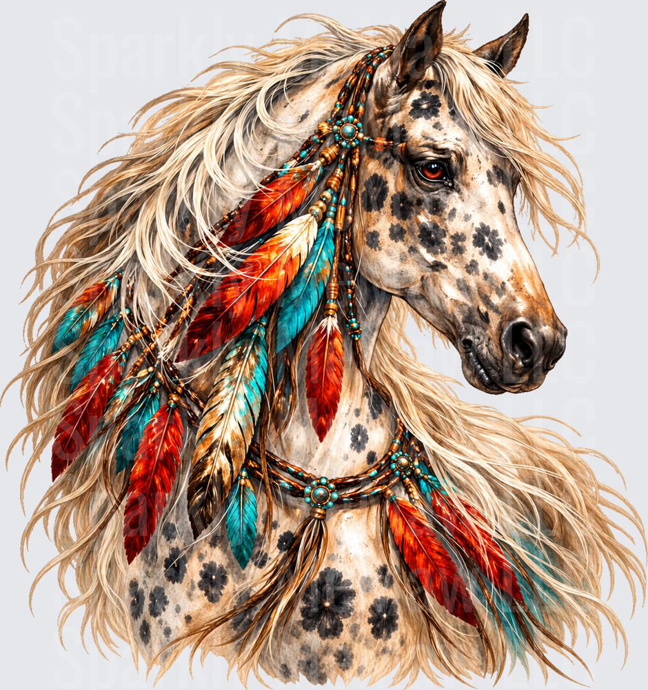 Appaloosa Horse Native Feathers DTF Transfer for Fabrics
