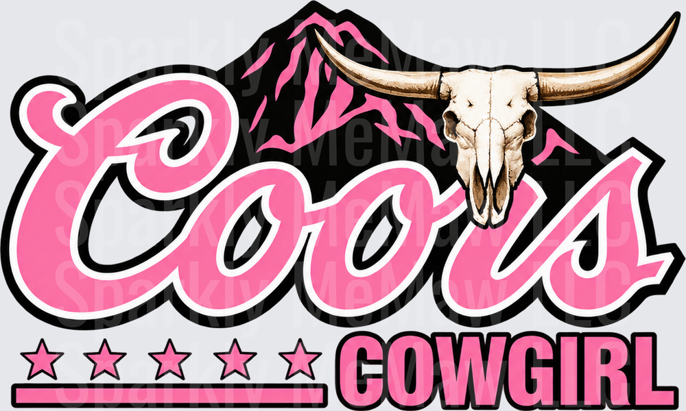 Coors Cowgirl Skull Pink this is a UV DTF DECAL (HARD SMOOTH SURFACE)