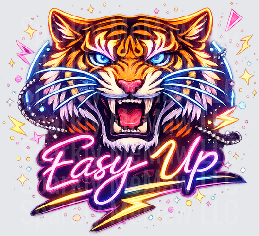 Fierce Tiger Head with Neon Easy-Up Text and Lightning Bolts UV DTF Decal