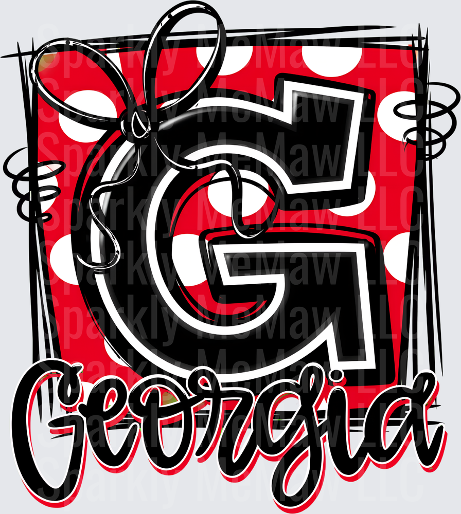 Georgia Bold G Letter Red Polka Dot Bow Script UV DTF Decal