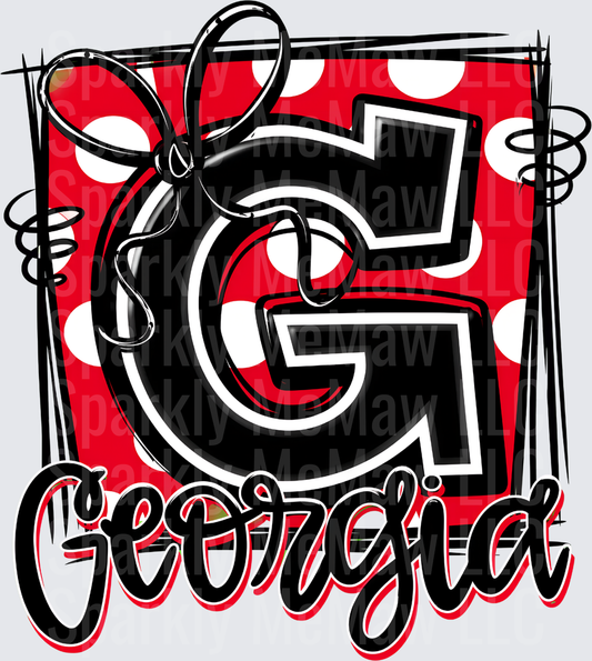 Georgia Bold G Letter Red Polka Dot Bow Script UV DTF Decal