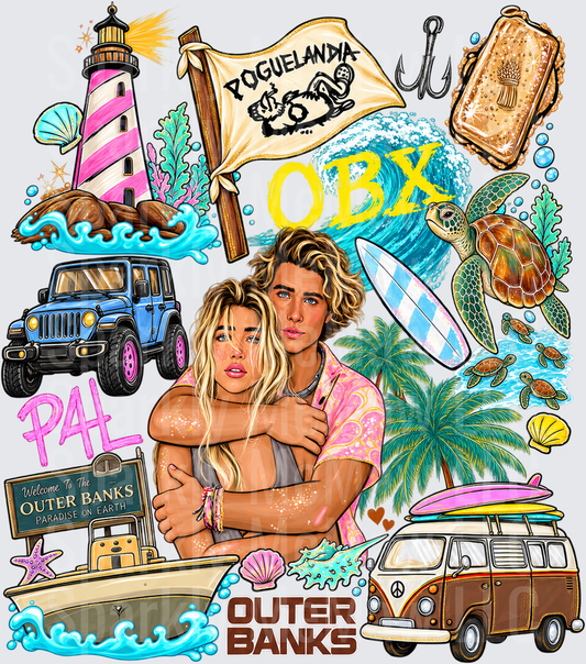 Outer Banks OBX Pogues Collage is a DTF Transfer for Fabrics