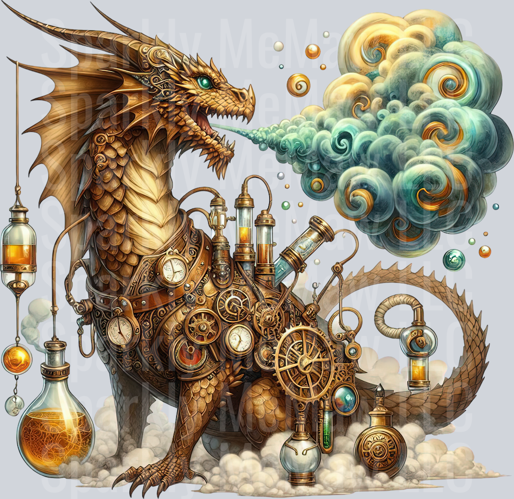 16 Steampunk Dragon UV DTF Clip Art Decal