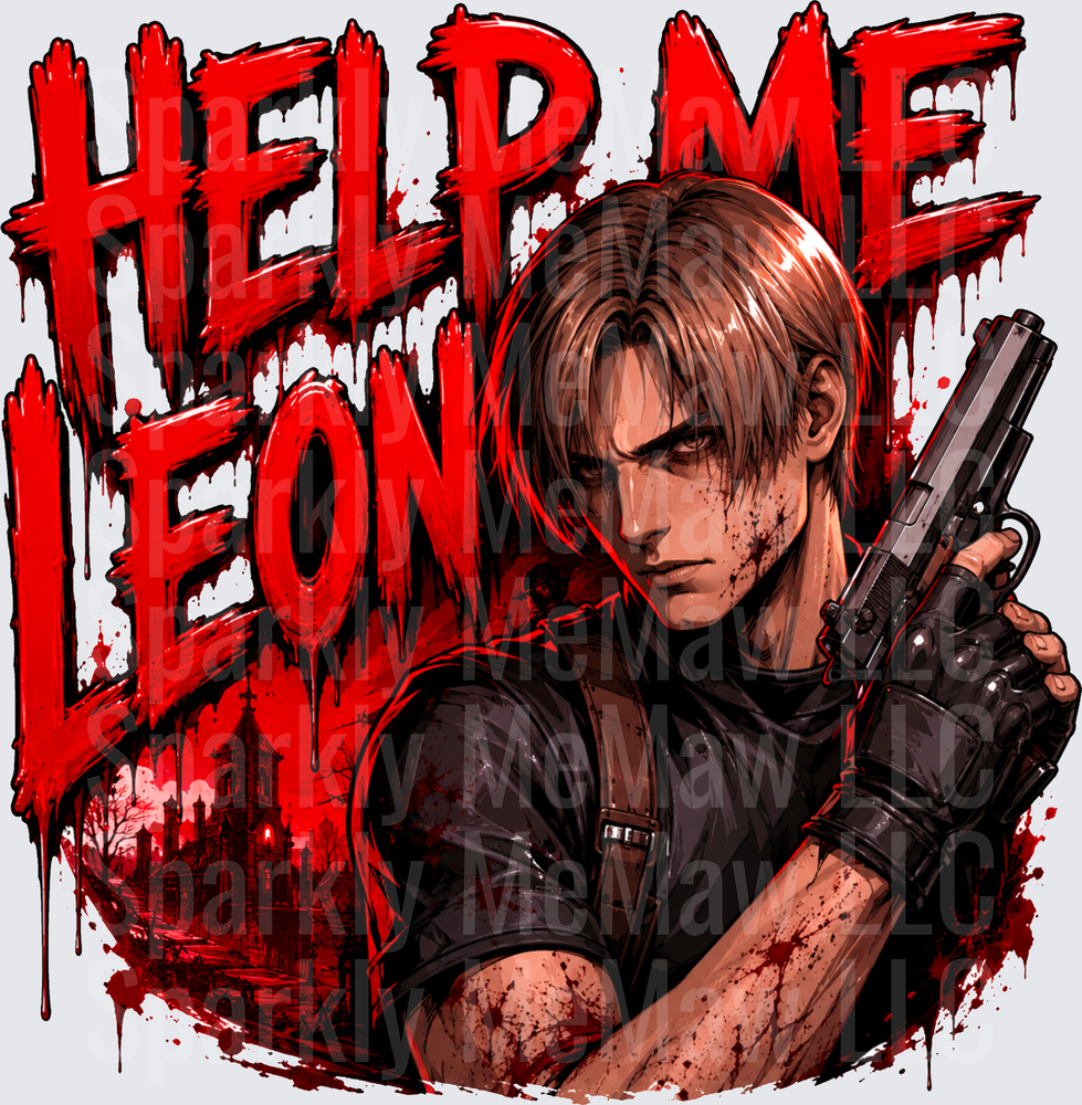 Leon S. Kennedy Resident Evil 4 Help Me Leon Blood Drip Anime Style UV DTF Decal