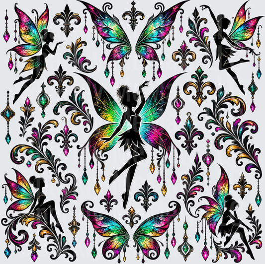 Fairy Silhouettes Fleur De Lis this is a 10x10 Cut and stick uv Sheet