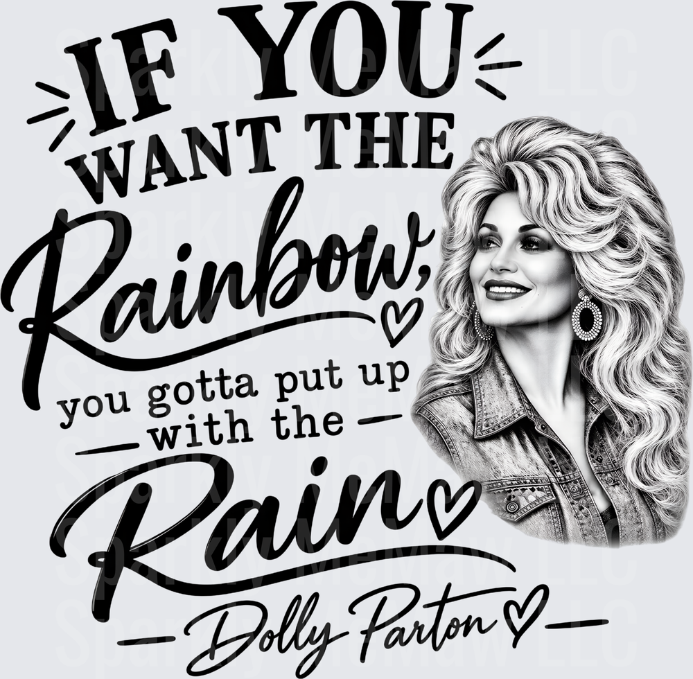 Dolly Parton Rainbow Rain Quote UV DTF Decal