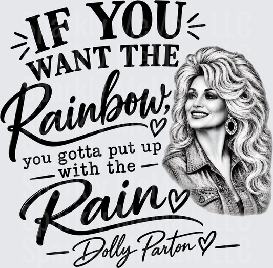 Dolly Parton Rainbow Rain Quote UV DTF Decal