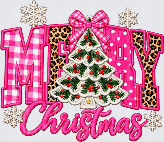 Merry Christmas Pink Leopard Tree UV DTF DECAL (HARD SMOOTH SURFACE)