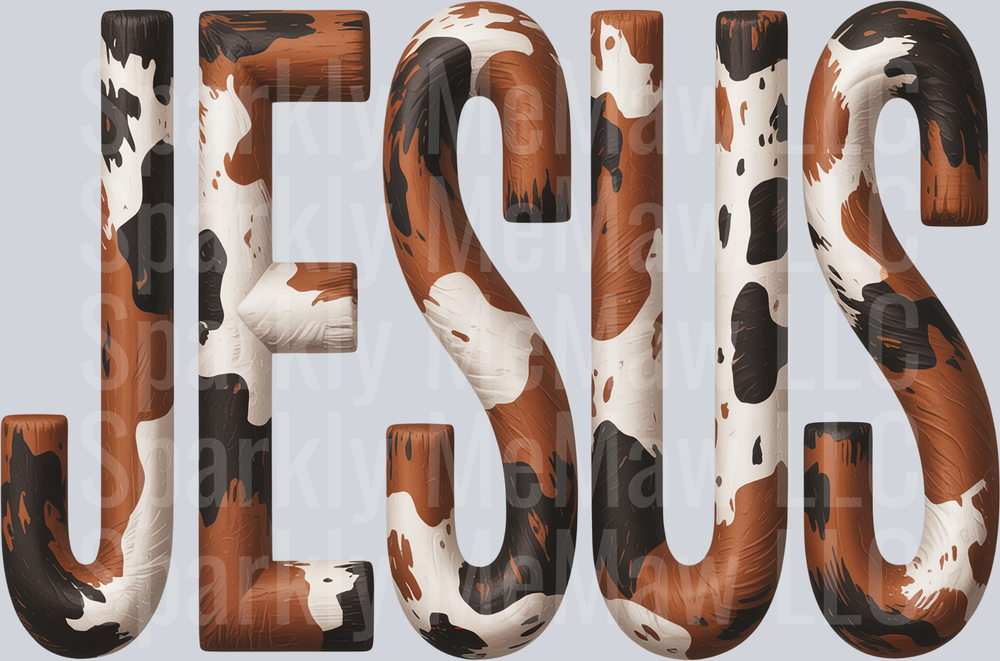 JESUS Cow Print Pattern Letters UV DTF Decal