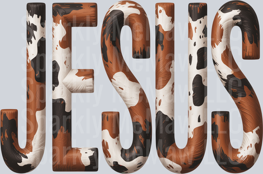 JESUS Cow Print Pattern Letters UV DTF Decal