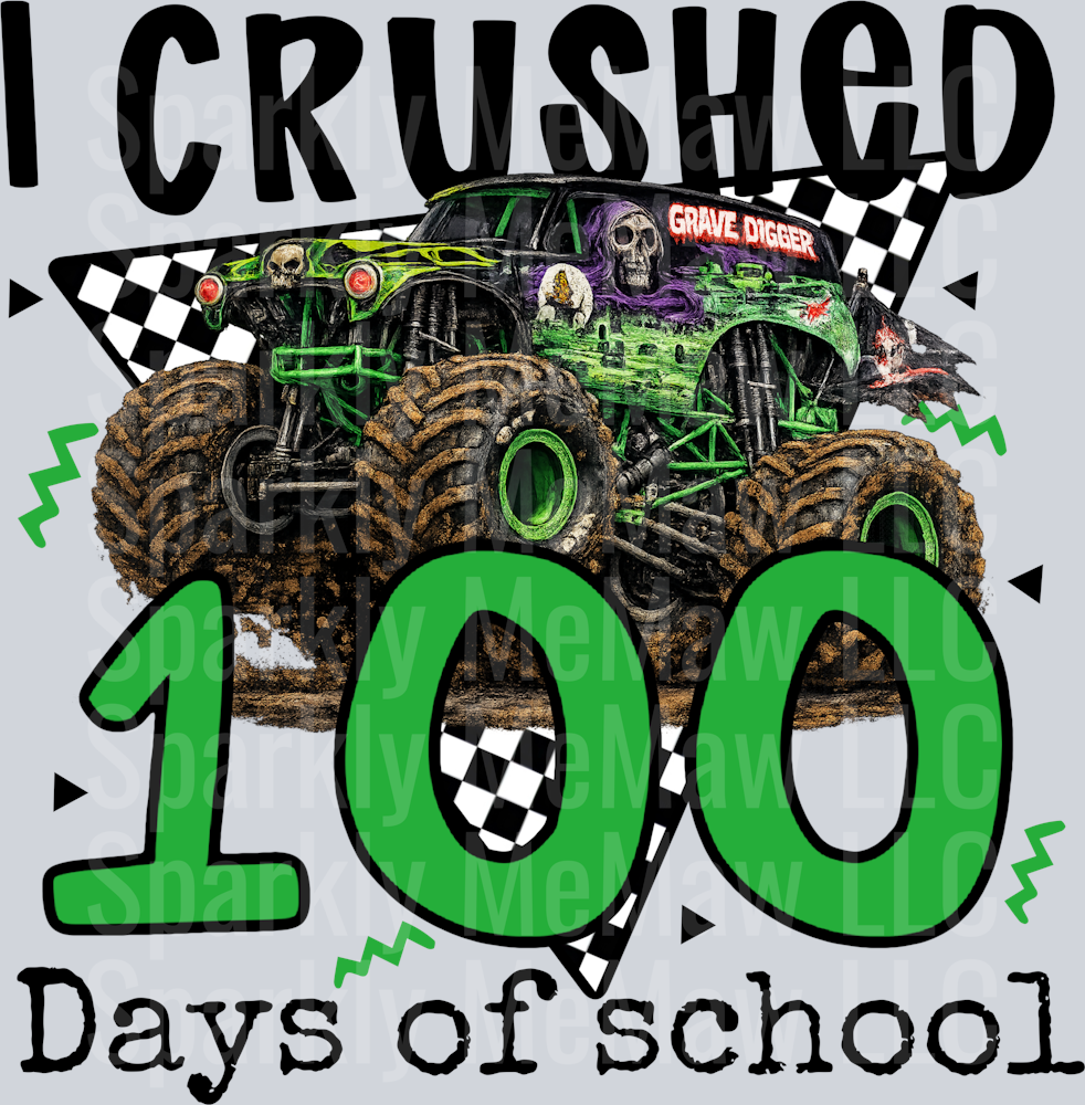 green gravedigger monster truck school UV DTF Decal