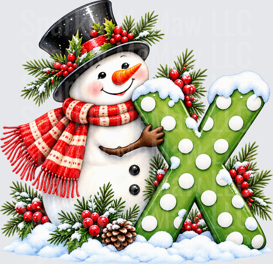 Snowman Letter X Christmas DTF Transfer for Fabrics