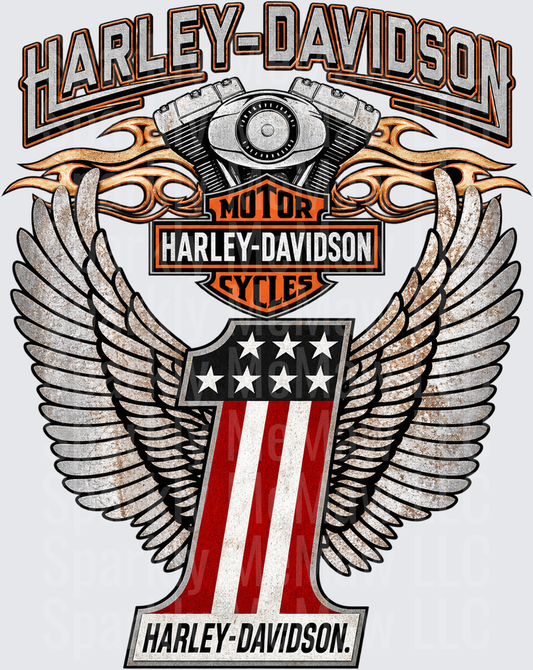 Harley-Davidson Number One Eagle Wings is a DTF Transfer for Fabrics