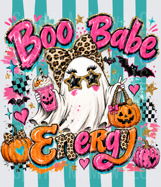 Boo Babe Energy Glamour Ghost Leopard Print Halloween Pumpkin Latte UV DTF Decal