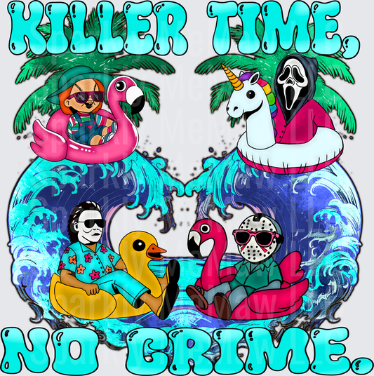 Killer Time No Crime Horror Movie Characters Pool Party Summer Vibes UV DTF Decal